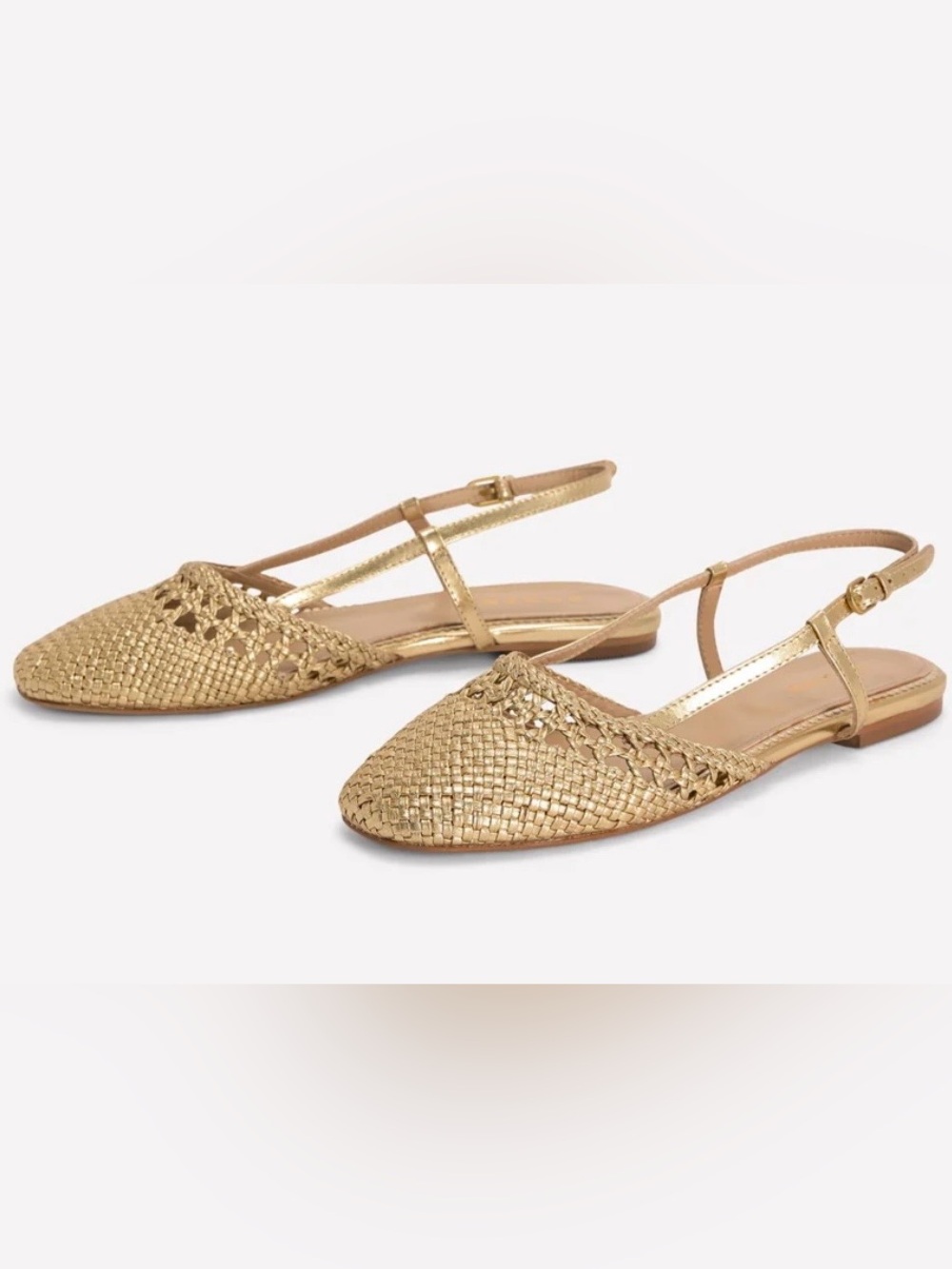 Boden Gold Leather Woven Slingback Flats 39 New US 8.5